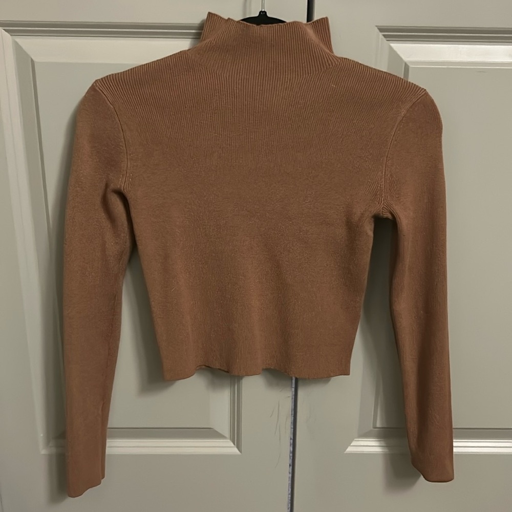 Ribbed Brown Turtle Neck Long Sleeve Top